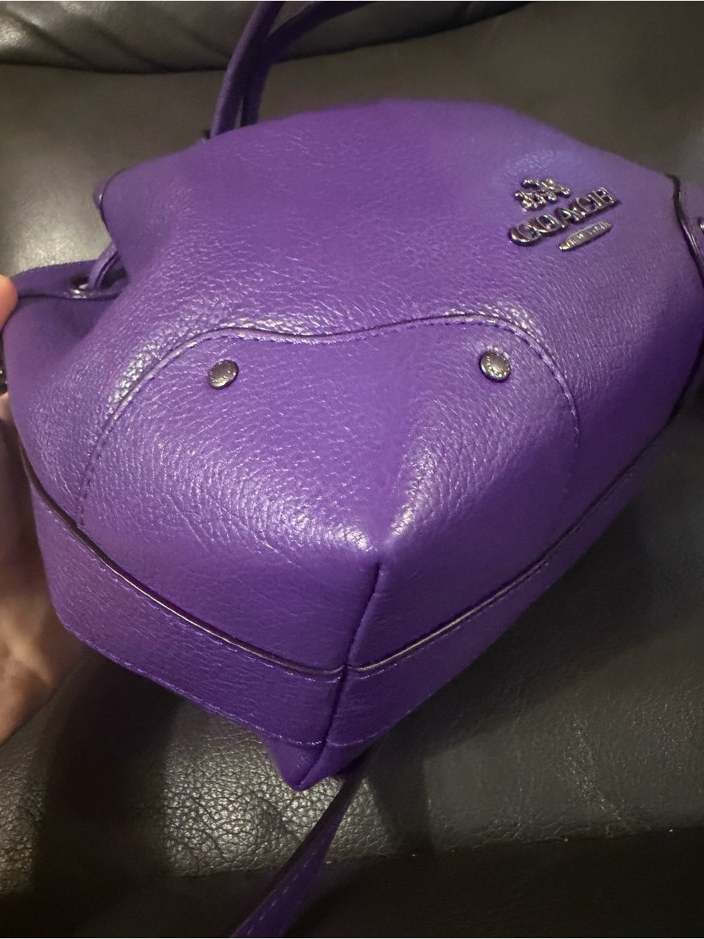 Coach Purple Pebbled Leather Drawstring Crossbody - Picture 6 of 12
